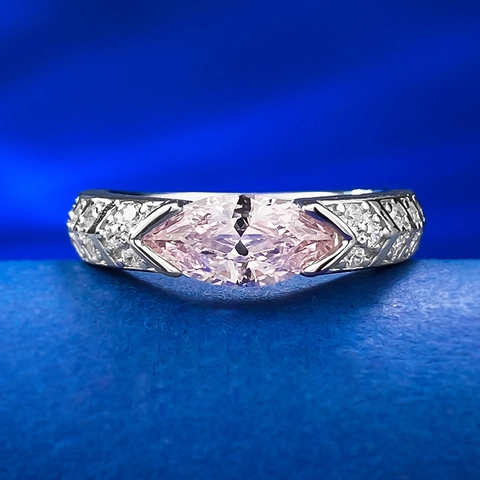 Bague en Argent Sterling S925 Taille Marquise Strass Rose Blanc pour Femme Style Minimaliste INS Bijou de Doigt Délicat