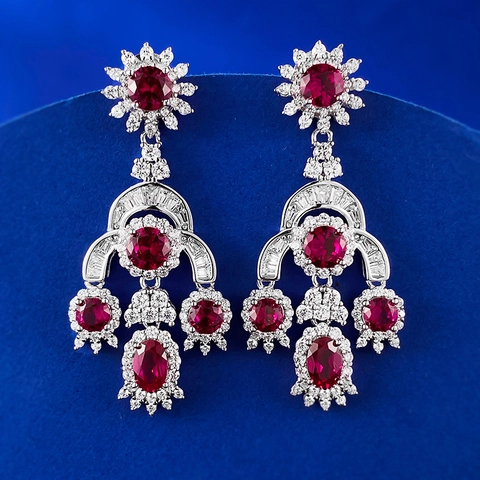 Vintage Palast S925 Sterlingsilber Ohrhänger Für Damen Luxuriös Rot Blau Strass Eingelegte Kronleuchter Schmuck Ohrringe