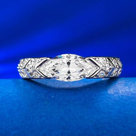 Bague en Argent Sterling S925 Taille Marquise Strass Rose Blanc pour Femme Style Minimaliste INS Bijou de Doigt Délicat