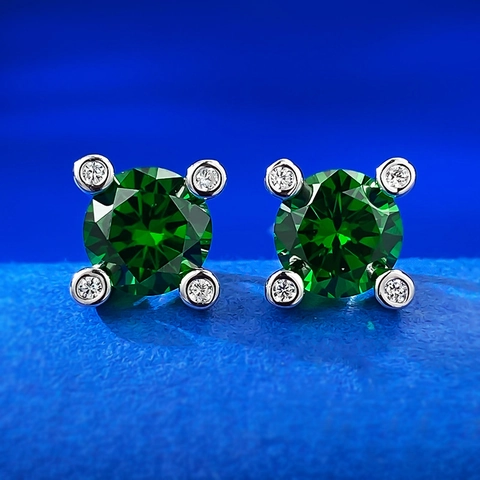 Vintage 925 Sterling Silver Stud Earrings For Women With Round Cut Synthetic Sapphire And Rhinestone Inlaid Fashion Jewelry