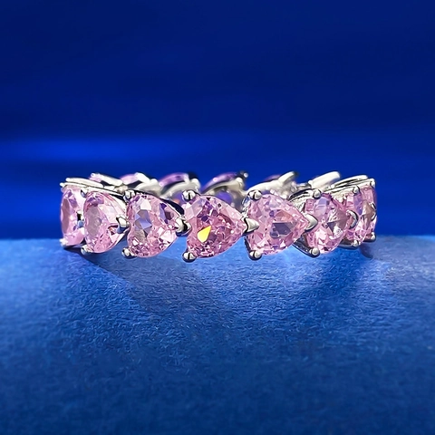925 Sterling Silver Heart Ring For Women Pink Rhinestone Inlaid Minimalist Fashion Jewelry Finger Ring Gift Sweet Style