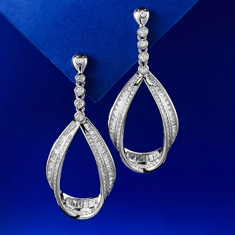 S925 Sterlingsilber Wassertropfen Ohrringe Für Damen Elegante Baguette Strass Quaste Ohrhänger Luxus Bankett Hochzeit Schmuck