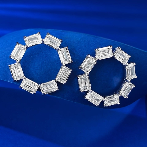 Elegante Geometrische Quadratische Ohrstecker Mit 925 Sterlingsilber Ohrstecker-Stift Weiß Strass Damen Leichter Luxus Schmuck