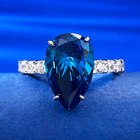Luxus S925 Sterlingsilber Königsblau Birnenschliff Wassertropfen Ring Für Damen Strass Eingelegt Mode Schmuck Party Ring