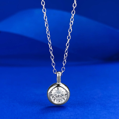Collana a Bolla in Argento Sterling 925 Incastonatura a Castone Minimalista Ciondolo in Strass Catena per Donna Regalo Gioielli