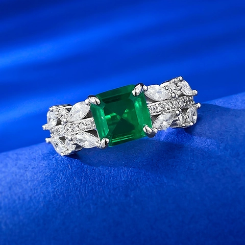 Anello Vintage in Argento Sterling 925 Con Strass Verde Taglio Smeraldo Per Donna Gioielli da Fidanzamento Geometrici Lussuosi Regalo