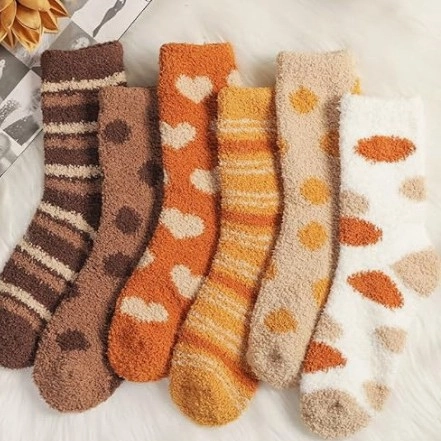 Dames Winter Dik Warm Koraal Fleece Huissokken Zacht Pluche Gestreepte Hart Stip Patroon Binnen Slaapsokken Pluizige Sokken