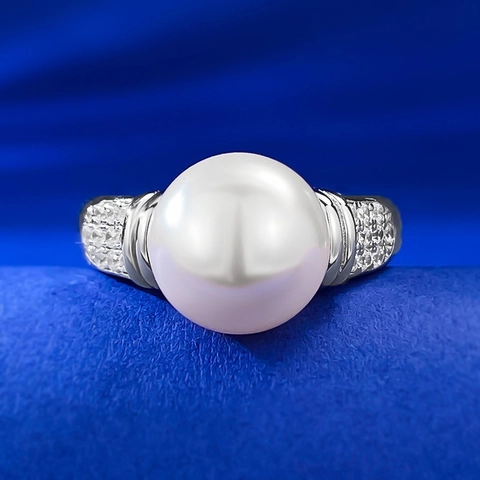 Anillo de Perla Artificial de Plata de Ley 925 Elegante para Mujer Diseño Geométrico de Ola Minimalista con Diamantes de Imitación Incrustados Joyería de Boda a la Moda
