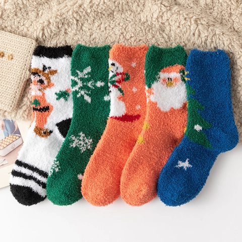 Chaussettes Chaudes en Vison Polaire de Noël pour Femmes Chaussettes de Sommeil d'Hiver en Jacquard Épaissi Motif Noël