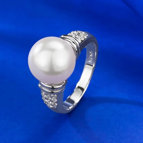 Anillo de Perla Artificial de Plata de Ley 925 Elegante para Mujer Diseño Geométrico de Ola Minimalista con Diamantes de Imitación Incrustados Joyería de Boda a la Moda