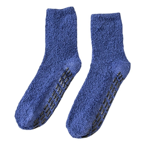 Herren Verdickt Korallenvlies Haussocken Einfarbig Rutschfest Noppen Innen Warm Mittelhoch Socken Weich Komfortabel Schlafsocken