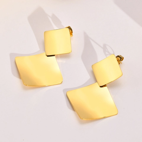 Minimalistische Edelstahl Geometrische Quadratische Ohrhänger Goldbeschichtete Doppellagige Quadratische Hängeohrringe Für Damen Schmuck