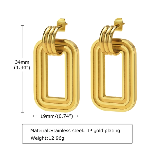 Minimalist Geometric Rectangular Stainless Steel Drop Earrings For Women Gold Plated Modern Fashion Jewelry Earrings