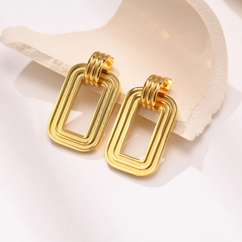 Minimalist Geometric Rectangular Stainless Steel Drop Earrings For Women Gold Plated Modern Fashion Jewelry Earrings