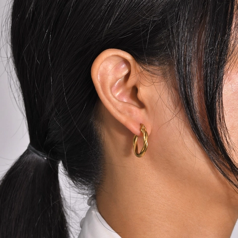 Minimalist Stainless Steel Twisted Hoop Earrings For Women Gold Plated Spiral Geometric Rope Style Fashion Jewelry Earrings