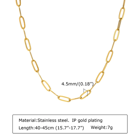 Collar De Cadena De Clip De Acero Inoxidable Bañado En Oro Para Mujer Eslabones Rectangulares Geométricos Ajustable Regalo