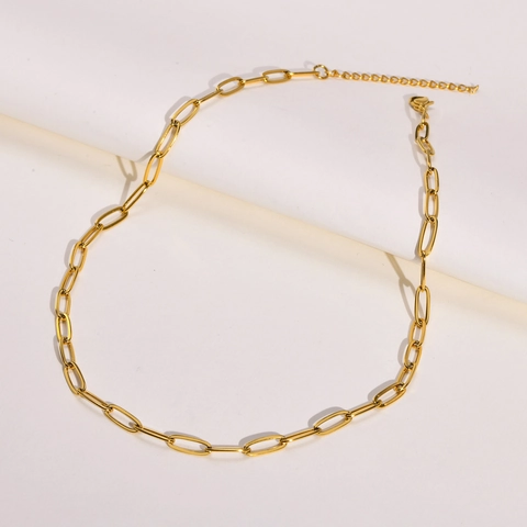 Collar De Cadena De Clip De Acero Inoxidable Bañado En Oro Para Mujer Eslabones Rectangulares Geométricos Ajustable Regalo