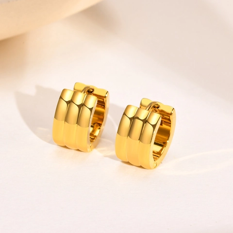 Orecchini a Cerchio Minimalisti in Acciaio Inossidabile Con Texture a Costine Placcati Oro 18K Gioielli Donna Regalo