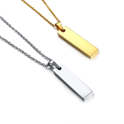 Minimalistisch Edelstahl Rechteckig Bar Anhänger Halskette Für Damen Gold Silber Poliert Vertikal Tag Plain Metall Schmuck