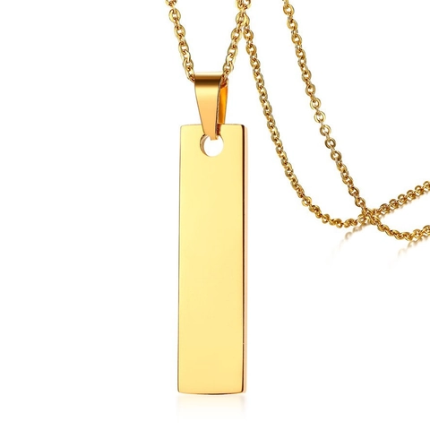 Minimalistisch Edelstahl Rechteckig Bar Anhänger Halskette Für Damen Gold Silber Poliert Vertikal Tag Plain Metall Schmuck