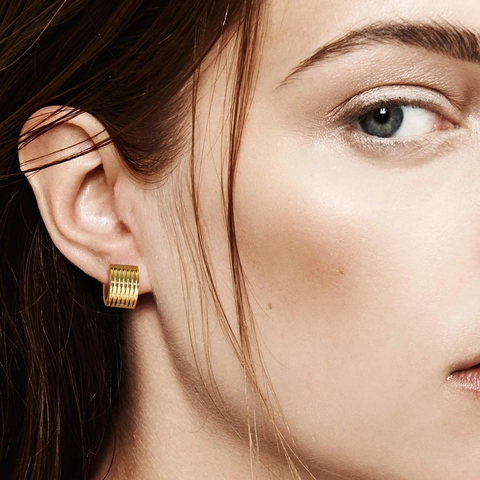 Orecchini a Cerchio Minimalisti in Acciaio Inossidabile Con Texture a Costine Placcati Oro 18K Gioielli Donna Regalo