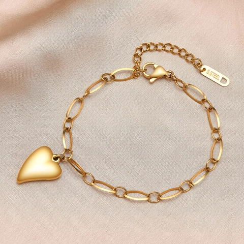 Bracciale Minimalista in Acciaio Inossidabile con Ciondolo a Cuore Catena Regolabile Oro per Donna Gioielli di Moda