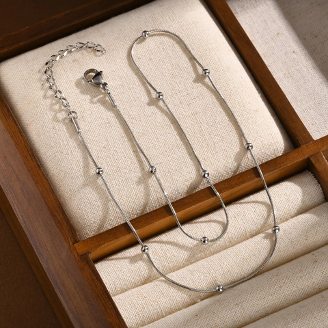 Edelstahl Schlangenkette Halskette Mit Runden Perlen Gold Silber Überzogen Minimalistischer Einstellbarer Schmuck Für Damen Alltag