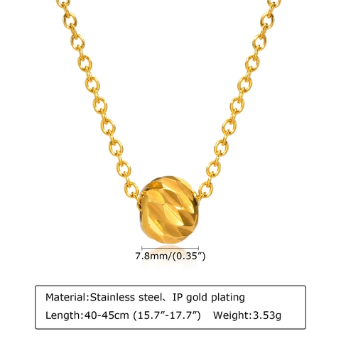 Minimalist Stainless Steel Gold Plated Faceted Bead Pendant Necklace For Women Elegant Adjustable Cable Chain Jewelry