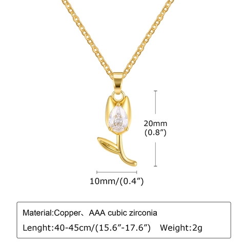 Elegante Collana Con Ciondolo a Forma di Fiore di Tulipano in Rame Placcato Oro Con Zirconia Cubica AAA per Gioielli da Donna
