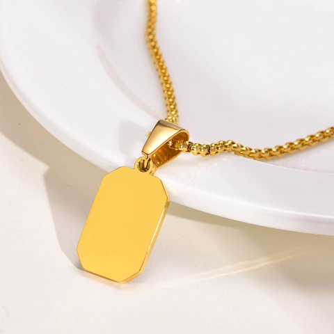 Collar con Colgante Rectangular de Acero Inoxidable Minimalista Esmalte Negro Joyería de Estilo Dog Tag Geométrico para Hombres Mujeres Oro Color Acero