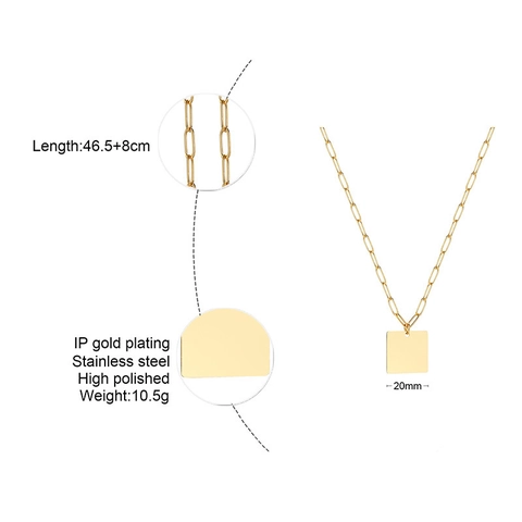 Collar Con Colgante Cuadrado De Acero Inoxidable Minimalista Para Mujer Cadena De Clip Chapada En Oro Joyería Geométrica