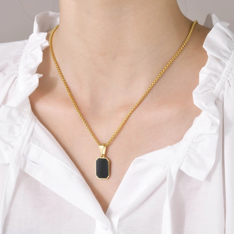 Minimalistische Edelstahl Geometrische Anhänger Halskette Für Damen Gold Silber Vergoldet Emaille Rechteck Schmuck Accessoire