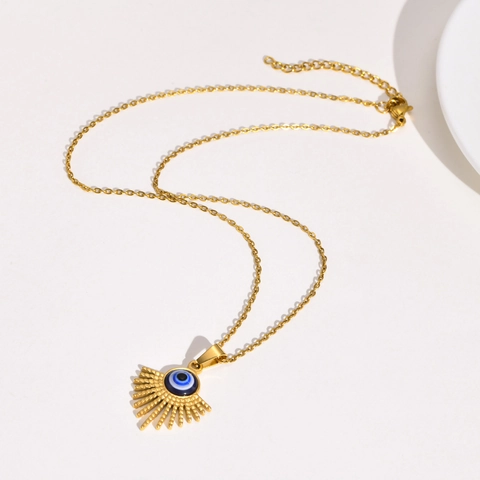 Collana con Ciondolo a Ventaglio Malocchio Raggio di Sole in Acciaio Inossidabile Placcato Oro per Donna Gioielli Geometrici
