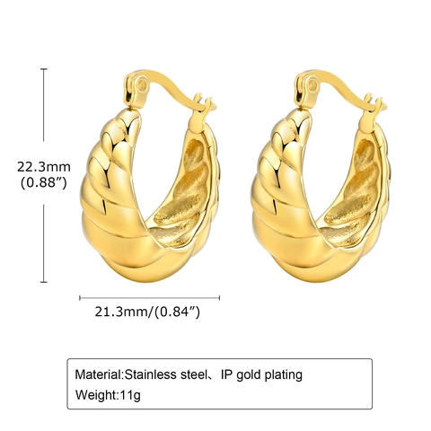 Minimalist Stainless Steel Croissant Hoop Earrings For Women Gold Plated Twisted Spiral Geometric Fashion Jewelry Accessory