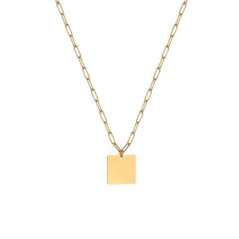 Collar Con Colgante Cuadrado De Acero Inoxidable Minimalista Para Mujer Cadena De Clip Chapada En Oro Joyería Geométrica