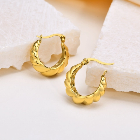 Minimalist Stainless Steel Croissant Hoop Earrings For Women Gold Plated Twisted Spiral Geometric Fashion Jewelry Accessory
