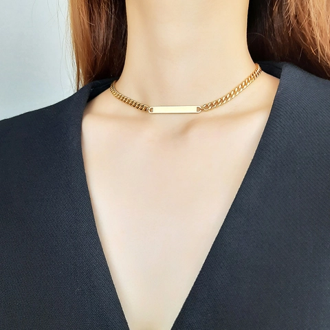 Collana con Ciondolo a Barra in Acciaio Inossidabile Minimalista Placcata in Oro 18K Catena Barbazzale Gioielli da Donna