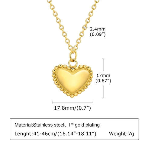 Collar Con Colgante de Corazón de Acero Inoxidable Con Borde Milgrain Chapado en Oro Cadena de Clavícula para Mujer