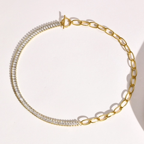 18K Vergoldete Edelstahl Spleißen Halskette Für Damen Baguette Schliff Zirkonia OT Verschluss Toggle Paperclip Kette Schmuck