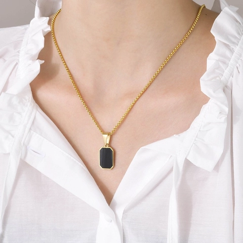 Minimalistische Edelstahl Geometrische Anhänger Halskette Für Damen Gold Silber Vergoldet Emaille Rechteck Schmuck Accessoire