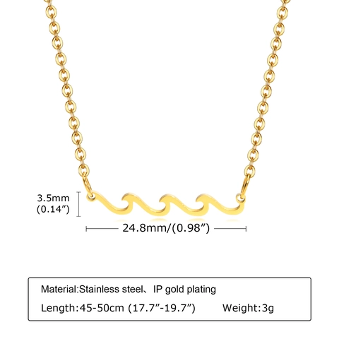 Minimalist Stainless Steel Wave Pendant Necklace For Women Gold Plated Dainty Ocean Wave Charm Fashion Jewelry Accessory