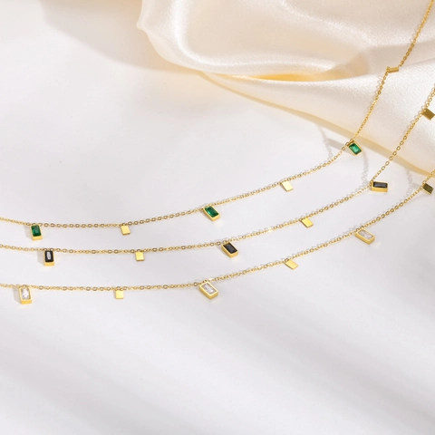 Collana Con Pendente Geometrico In Acciaio Inossidabile Placcato Oro Goccia D'acqua Quadrato Triangolo Zirconia Da Donna