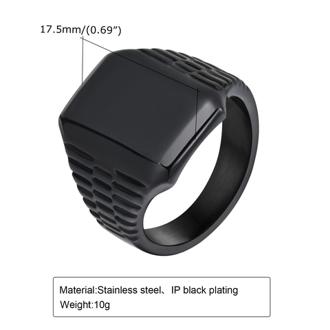 Anillo de Sello Cuadrado de Acero Inoxidable Vintage para Hombre Pulido Parte Superior Plana Anillo de Sello para Hombre Joyería