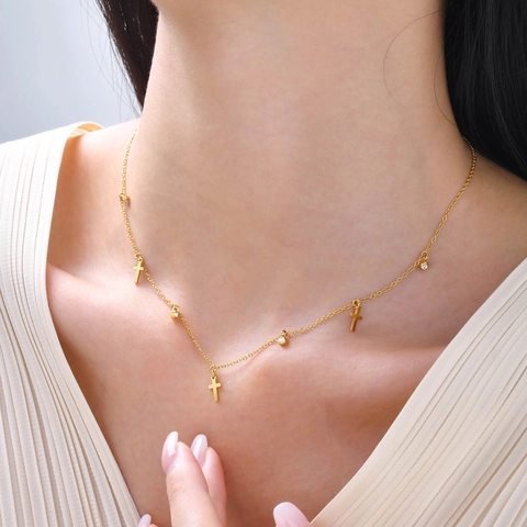 Roestvrij Staal Strass Kruis Hart Klaver Hanger Halsketting IP Verguld Sierlijke Ketting Mode Dames Forens Sieraden
