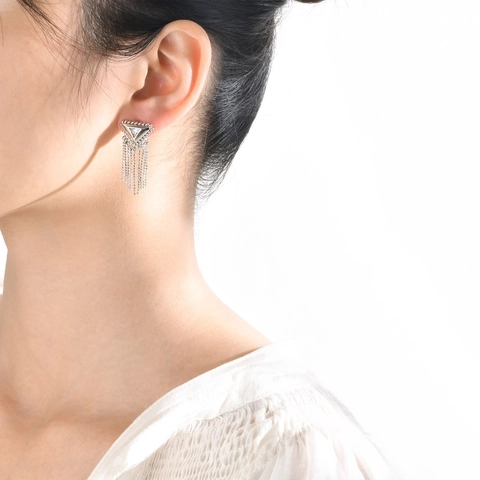 Orecchini a Pendente a Triangolo Geometrico con Nappine Minimalisti in Rame e Zirconia per Donna Gioielli alla Moda Argento