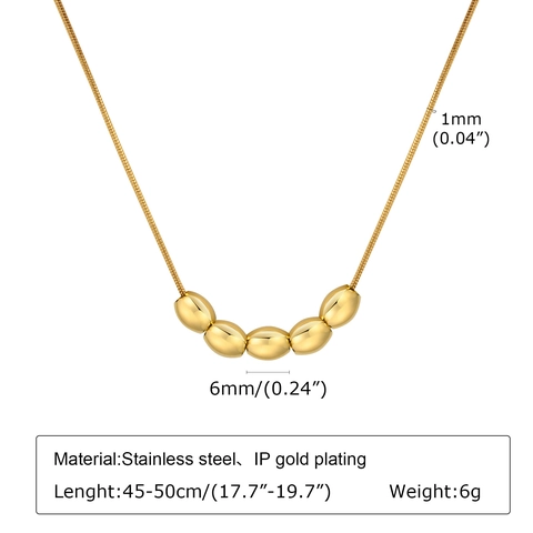 Collana a Serpente Minimalista in Acciaio Inossidabile Con Cinque Pendenti a Chicco Ovali Placcata Oro Gioielli Moda per Donna
