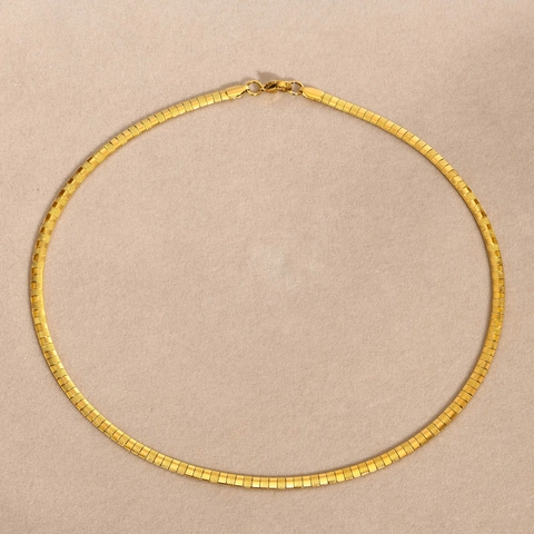 Minimalist Stainless Steel Flat Snake Chain Necklace For Women Gold Plated Hammered Texture Geometric Choker Fashion Jewelry Gift