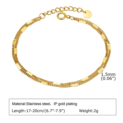 Minimalist Stainless Steel Double Layer Curb Chain Bracelet With Rectangular Metal Plates Gold Plated Jewelry For Women Thin Link Necklace Accessory