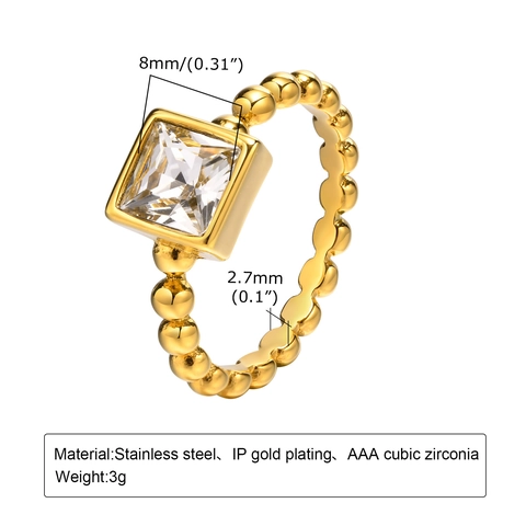 Vergulde Roestvrijstalen Geparelde Ring Voor Dames Geometrische Vierkante Strass Ingelegde Minimalistische Mode Sieraden Vingerring
