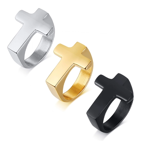 Anello a Croce in Acciaio Inossidabile Vintage per Uomo Punk Gothic Oro Argento Nero Galvanizzato Gioielli Religiosi di Moda
